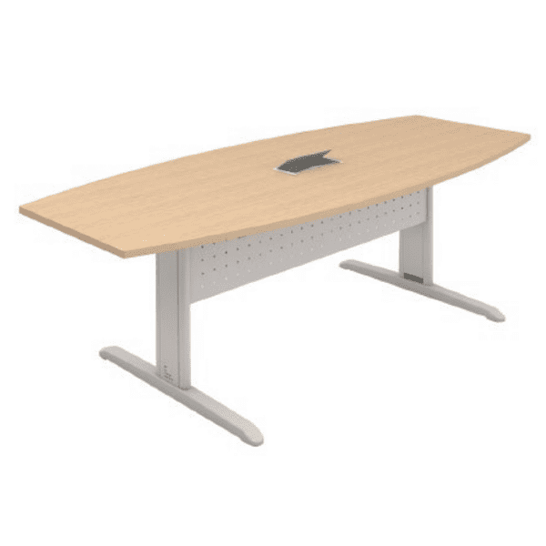 Mesa Reunião Semi Oval Bipartida Com Rasgo para Caixa de Tomada - Frontal Aço 250 x 110 (RP)