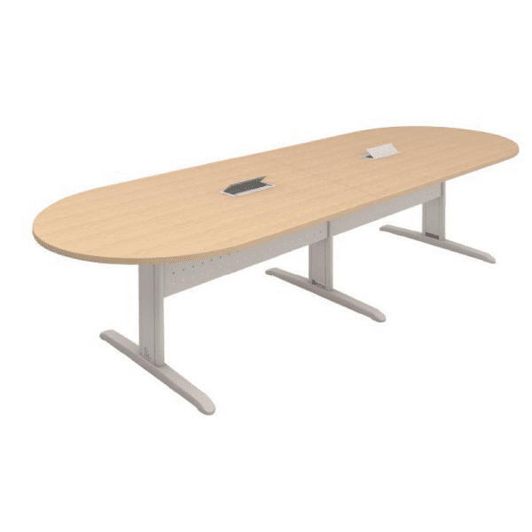 Mesa Reunião Oval Bipartida com Rasgo para 2 Caixas de Tomada - Frontal Aço 300 x 110 (RP)