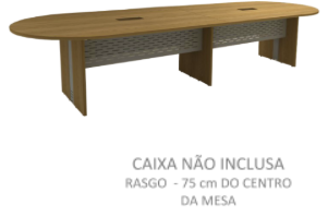 Mesa Reunião Oval Bipartida C/ Rasgos p/ 2 cxs Tomada - Frontal Aço 300 x 110 (ATT)